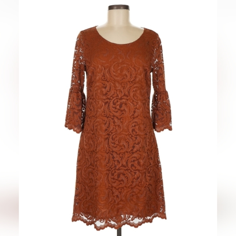 Garnet Hill Lace Dress Size 6 Rust Brown Excellent